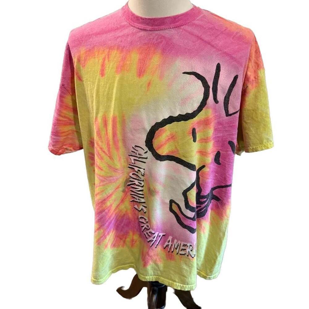 Vintage Snoopy California's Great America Tie-Dye T-Shirt, Pink Yellow, XXL